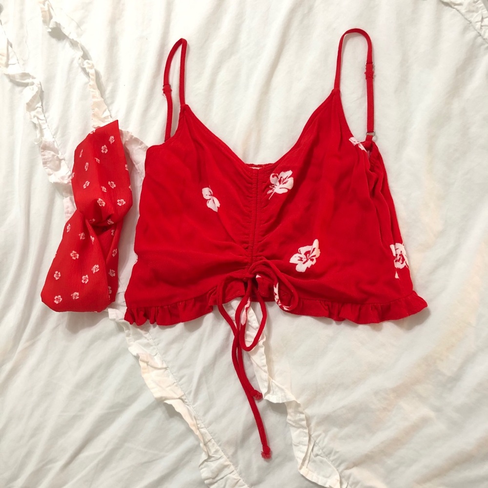 Drawstring Crop Top with Matching Headband!